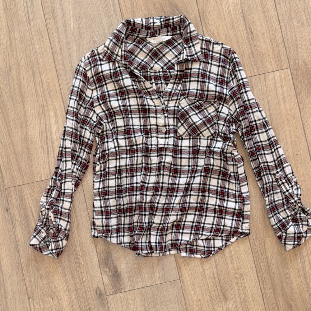 MARKET & SPRUCE V Neck Collared Plaid Cozy Long Sleeve Shirt